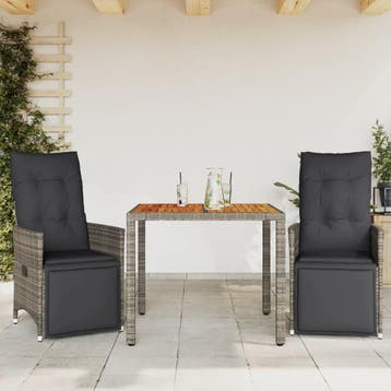vidaXL 3-delige Bistroset met kussens poly rattan grijs, Verzenden, Nieuw