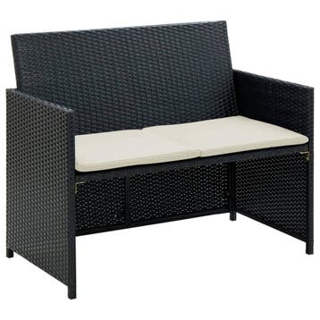 vidaXL Tuinbank 2-zits met kussens poly rattan zwart, Verzenden