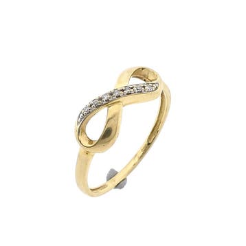 Gouden infinity ring met diamanten; 0,035 ct., Handtassen en Accessoires, Ringen, Gebruikt, Ophalen of Verzenden, 17 tot 18, Met edelsteen