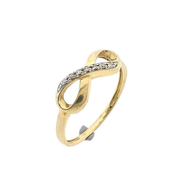 Gouden infinity ring met diamanten; 0,035 ct., Handtassen en Accessoires, Ringen, Dame, Met edelsteen, Goud, 17 tot 18, Gebruikt