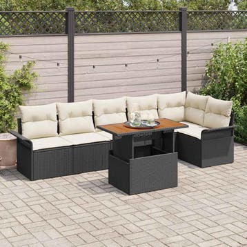 vidaXL Tuinbank Set 7 st Zwart Poly rattan, Verzenden