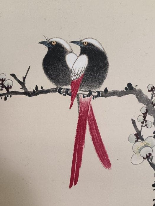Une peinture chinoise de fleurs à l’encre et à la couleur, Antiquités & Art, Antiquités | Autres Antiquités