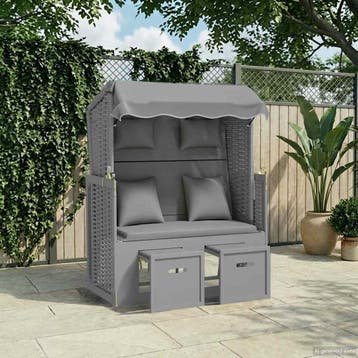 vidaXL Strandstoel met kussens poly rattan en massief hout, Tuin en Terras, Verzenden, Nieuw