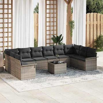 vidaXL Tuinbank Set 11 st Grijs poly rattan, Tuin en Terras, Verzenden, Nieuw