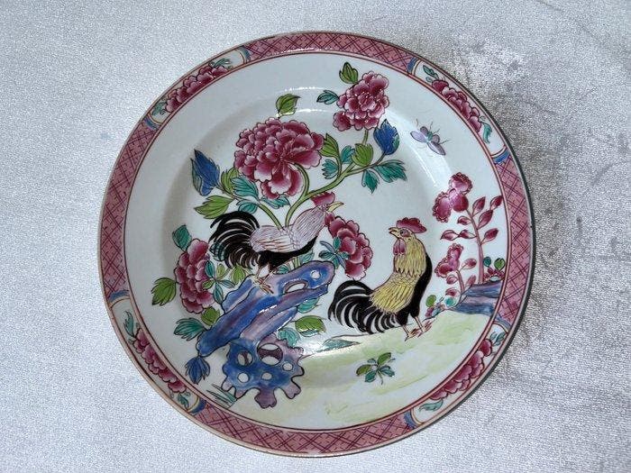 Assiette - 23cm groot famille rosé bord met 2 hanen tussen, Antiek en Kunst, Antiek | Overige Antiek