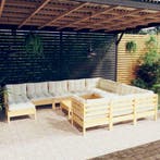 vidaXL 12-delige Loungeset met crèmekleurig kussens, Tuin en Terras, Verzenden, Nieuw, Loungeset
