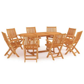 vidaXL 9-delige Tuinset massief teakhout, Verzenden, Nieuw, Tuinset