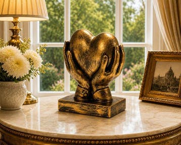 Decoratief ornament - handcrafted Golden Hands Holding Heart