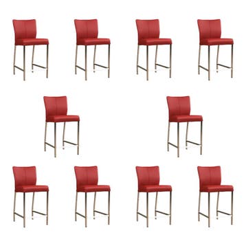 Set van 10 Leren barkrukken Revolt laag - Toledo Red (rood), Nieuw, Leer, Ophalen of Verzenden, 90 cm of meer