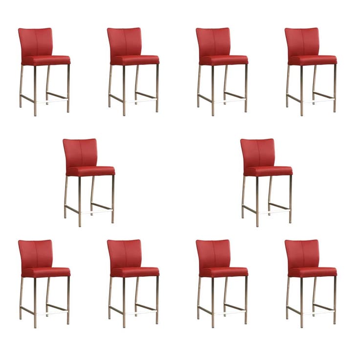 Set van 10 Leren barkrukken Revolt laag - Toledo Red (rood), Maison & Meubles, Tabourets de bar, Enlèvement ou Envoi