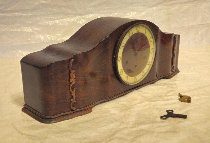 Pendule - Keinzle - Hout, Messing, Glas - 1940-1950, Antiquités & Art, Curiosités & Brocante