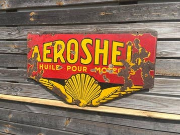 Plaque émaillée ancienne AEROSHELL Double face 80x47 -, Antiquités & Art, Antiquités | Assiettes décoratives & Carrelages