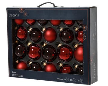Kerstballen Glas Ossenbloedrood 7 cm Set van 21, Nieuw