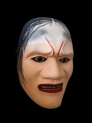 Noh masker - Hout, Prachtig Japans handgesneden Nô-masker