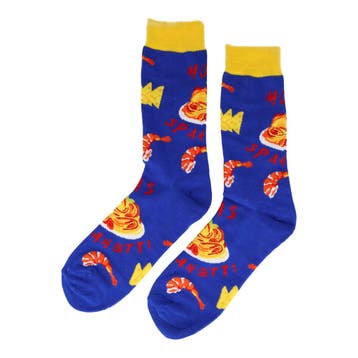 Sokken Katoen - Spaghetti Gamba Print - Blauw Geel Oranje -, Nieuw