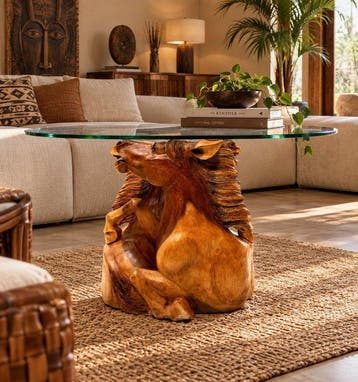 Middentafel - Hout - Met ruitersculptuur, Antiek en Kunst