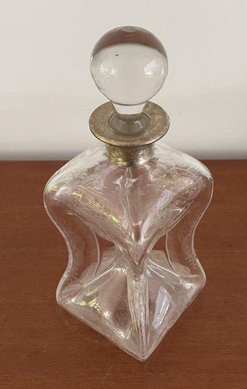 Karaf - Knijpfles - Kristal, Zilver - 19e eeuwse knijpfles, Antiek en Kunst