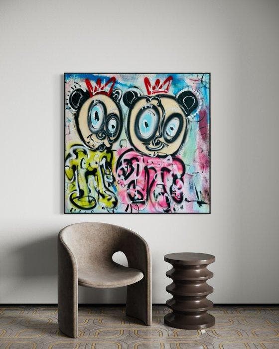 Timo Wedell - Basquiats Panda Invasion - XL, Antiquités & Art, Art | Peinture | Moderne