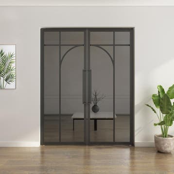 Dubbele stalen taatsdeur - Zwart - 5 Vlaks rond - Rook glas*, Overige typen