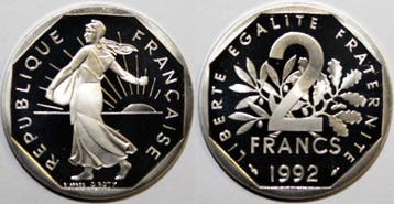 2 Francs France Frankreich Km 942 2 2 Franken 1992 Typ Sa..., Verzenden