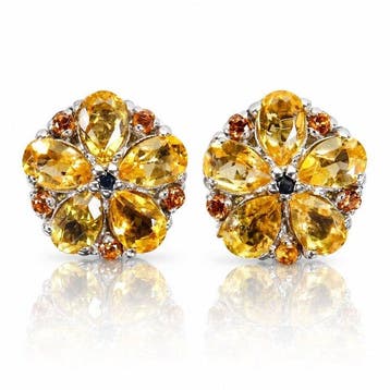 Zonder minimumprijs - Oorbellen 925 zilver, citrien, saffier, Nieuw