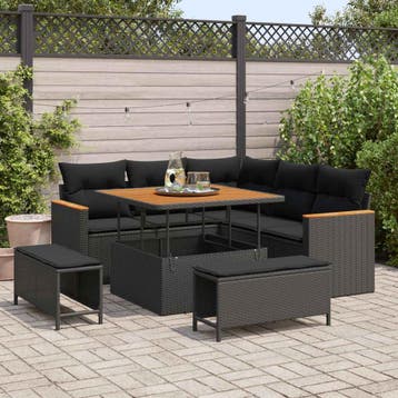 vidaXL Tuinbank Set 8 st Zwart poly rattan, Verzenden, Nieuw
