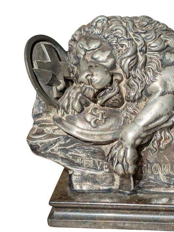 Statue, Lion of Lucerne Sculpture - 11 cm - Métal, Marbre
