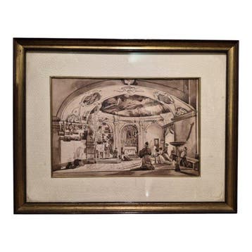 Achille Vianelli (1803-1894) - Interno di chiesa con fedeli