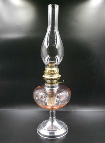 Lampe à pétrole - Verre, Laiton - Style Art Nouveau