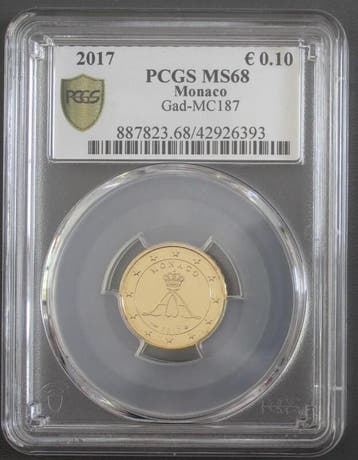 10 Cents Monaco Km 191 10 Cent 2017 Albert Ii Pcgs Ms68, Verzenden, België