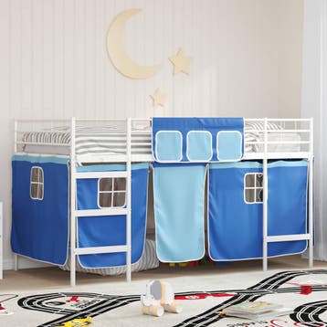 vidaXL Bunkbed voor kinderen met gordijnen Wit en Blauw 107, Huis en Inrichting, Verzenden, Nieuw