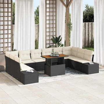 vidaXL Tuinbank Set 11 st Zwart en Crème, Verzenden, Nieuw
