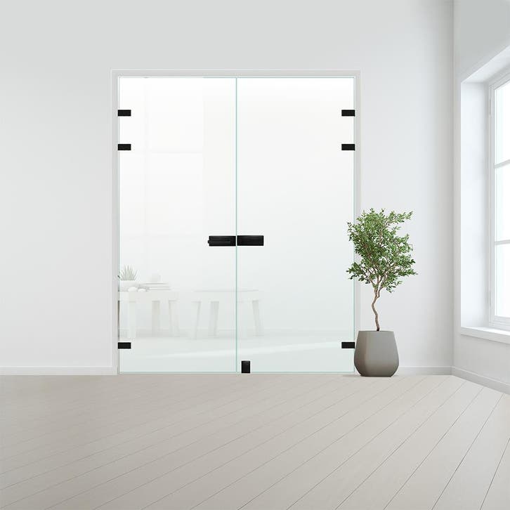 Glazen dubbele binnendeur XL voor stomp kozijn zwart beslag-, Doe-het-zelf en Bouw, Glas en Ramen, Nieuw, Verzenden