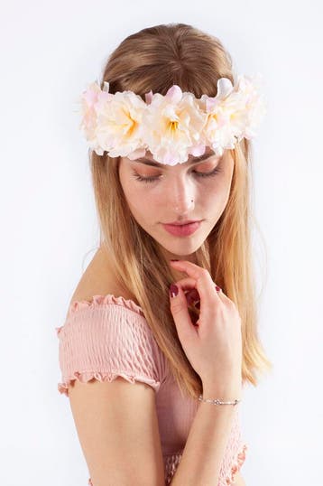 KIMU® Bloemenkrans Haar Hibiscus Lichtroze Wit Wit Roze Hawa, Ophalen of Verzenden