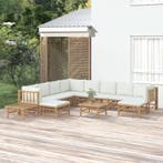 vidaXL 12-delige Loungeset met kussens bamboe crèmewit, Verzenden, Loungeset