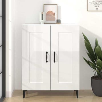 vidaXL Dressoir 69,5x34x90 cm bewerkt hout hoogglans wit, Verzenden