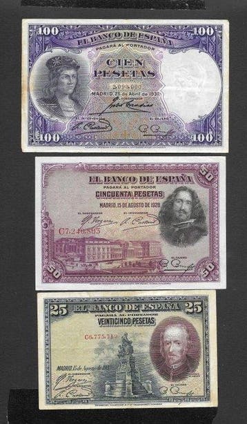 Spanje. - 6 banknotes - Various Dates (Zonder minimumprijs)