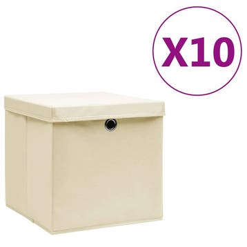 vidaXL Opbergboxen met deksel 10 st 28x28x28 cm crèmekleurig, Verzenden, Nieuw