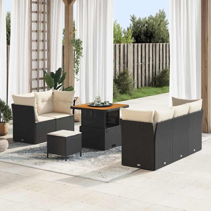 vidaXL Tuinbank Set 8 pcs Zwart poly rattan, Tuin en Terras, Tuinsets en Loungesets, Nieuw, Verzenden
