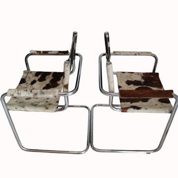 Chaise (2) - Cuir, Cheveux, Chrome - chaise de style Bauhaus