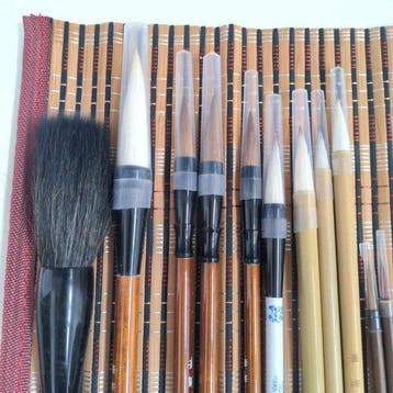 Hout, Dierlijk haar - Japanese Calligraphy Brush Set, 16