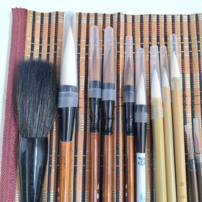 Hout, Dierlijk haar - Japanese Calligraphy Brush Set, 16, Antiquités & Art, Antiquités | Autres Antiquités