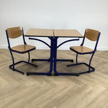 complete schoolset Marko 8x tafels + stoelen, zithoogte 46, Huis en Inrichting, Stoelen, Gebruikt, Blauw, Hout