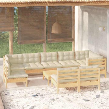 vidaXL 10-delige Loungeset met crèmekleurige kussens, Verzenden