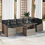vidaXL Tuinbank Set met kussen 8 pcs Grijs poly rattan, Verzenden