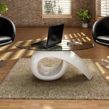 vidaXL Salontafel met ovaal glazen tafelblad hoogglans wit, Verzenden, Nieuw