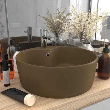 vidaXL Wastafel met overloop 36x13 cm keramiek matcrème, Doe-het-zelf en Bouw, Verzenden, Nieuw