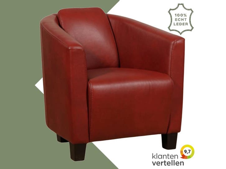 Leren fauteuil Press - Granada Rouge (rood) - Poten hout, Maison & Meubles, Fauteuils, Enlèvement ou Envoi
