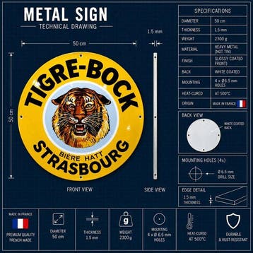 Tigre-Bock Bière Hatt Strasbourg Heavy Metal ronde sign 50