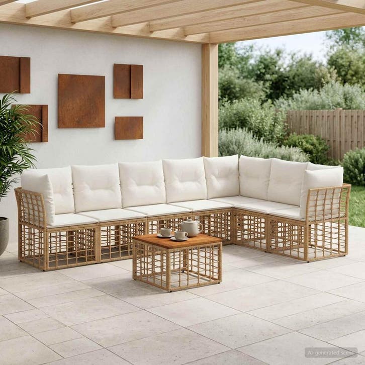 vidaXL Buiten bank set 8 pcs Natuurlijk en Crème Wit, Tuin en Terras, Tuinsets en Loungesets, Nieuw, Verzenden